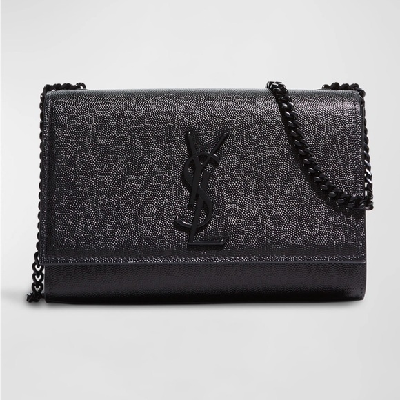 Saint Laurent Kate Small YSL Crossbody Bag In Grained Leather Black On Black - Picture 1 of 15